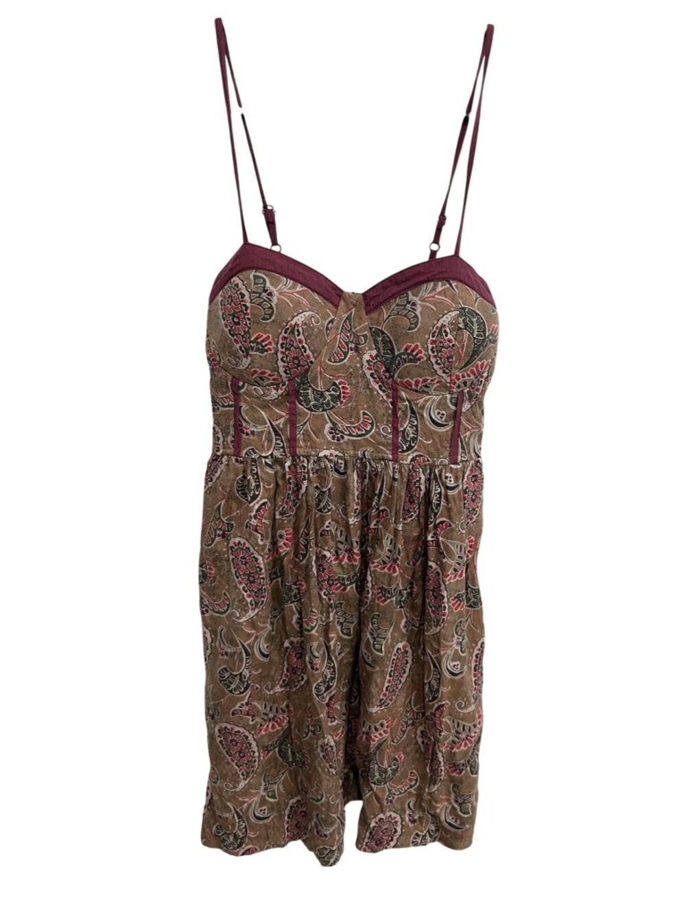 Band Of Gypsies Bohemian Paisley Print Dress Adjustable Spaghetti Straps Sz XS